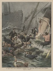 Een Italiaanse stoomboot hevig geraakt en gezonken door een Belgische stoomboot geladen met kolen bij Cartagena